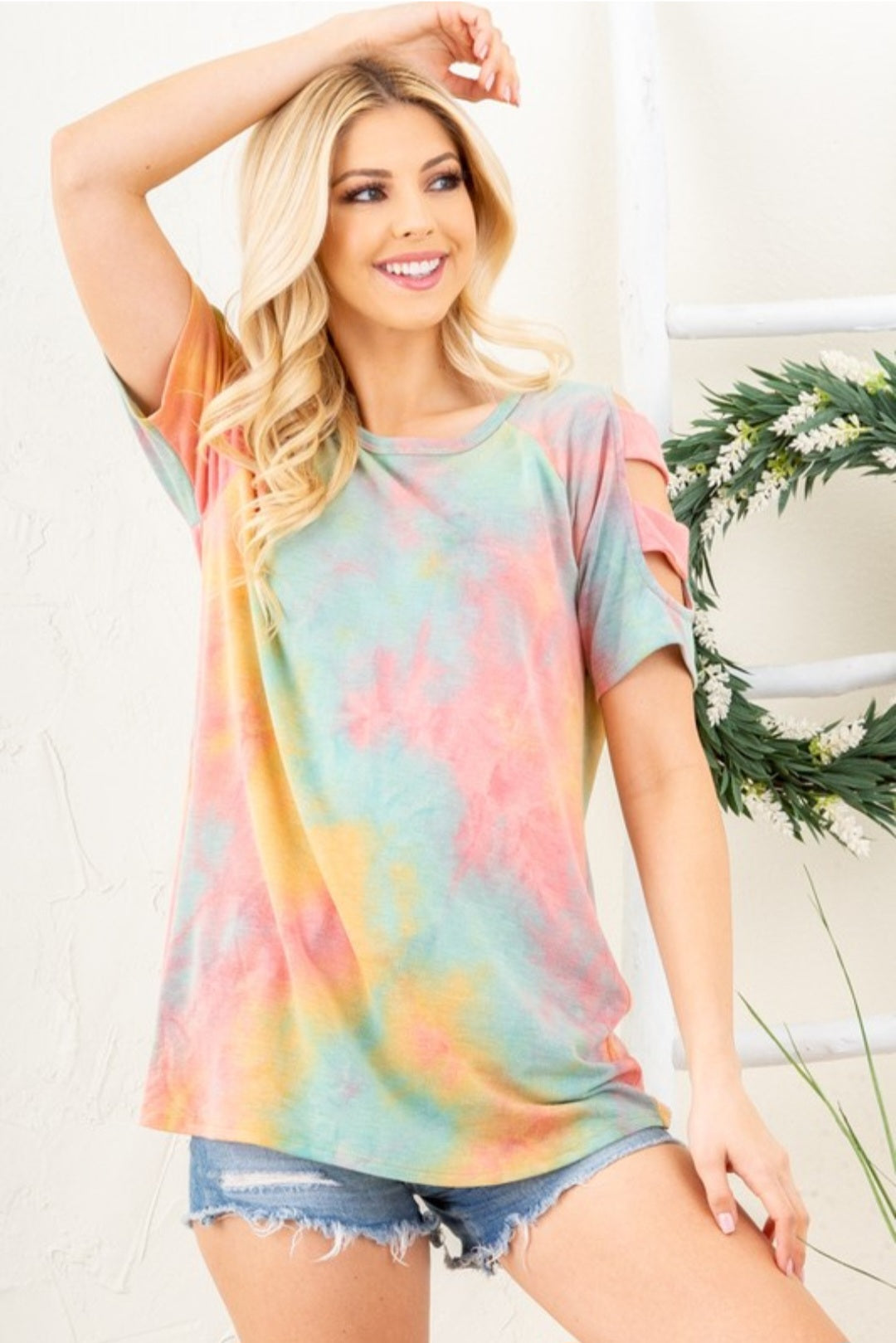 Highway Run Ladder Sleeve Tie-Died Top