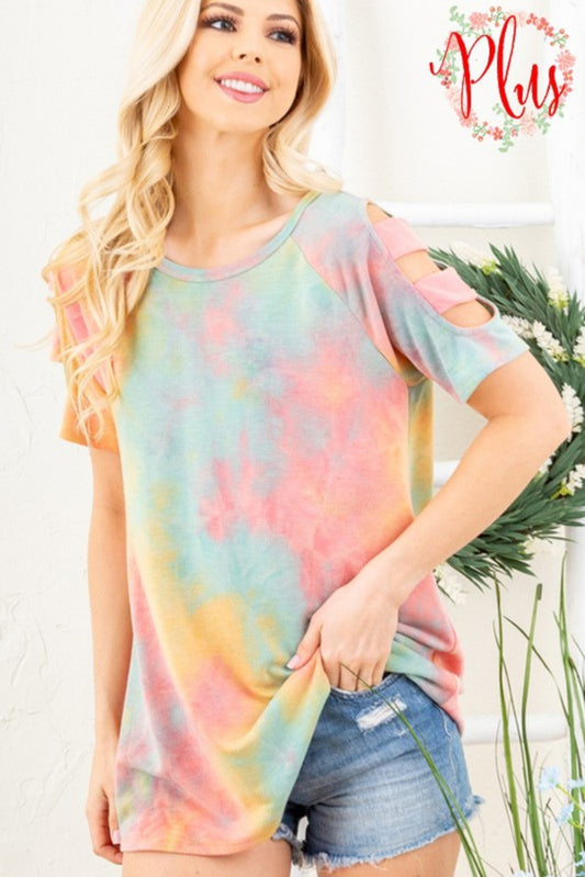 Highway Run Ladder Sleeve Tie-Died Top