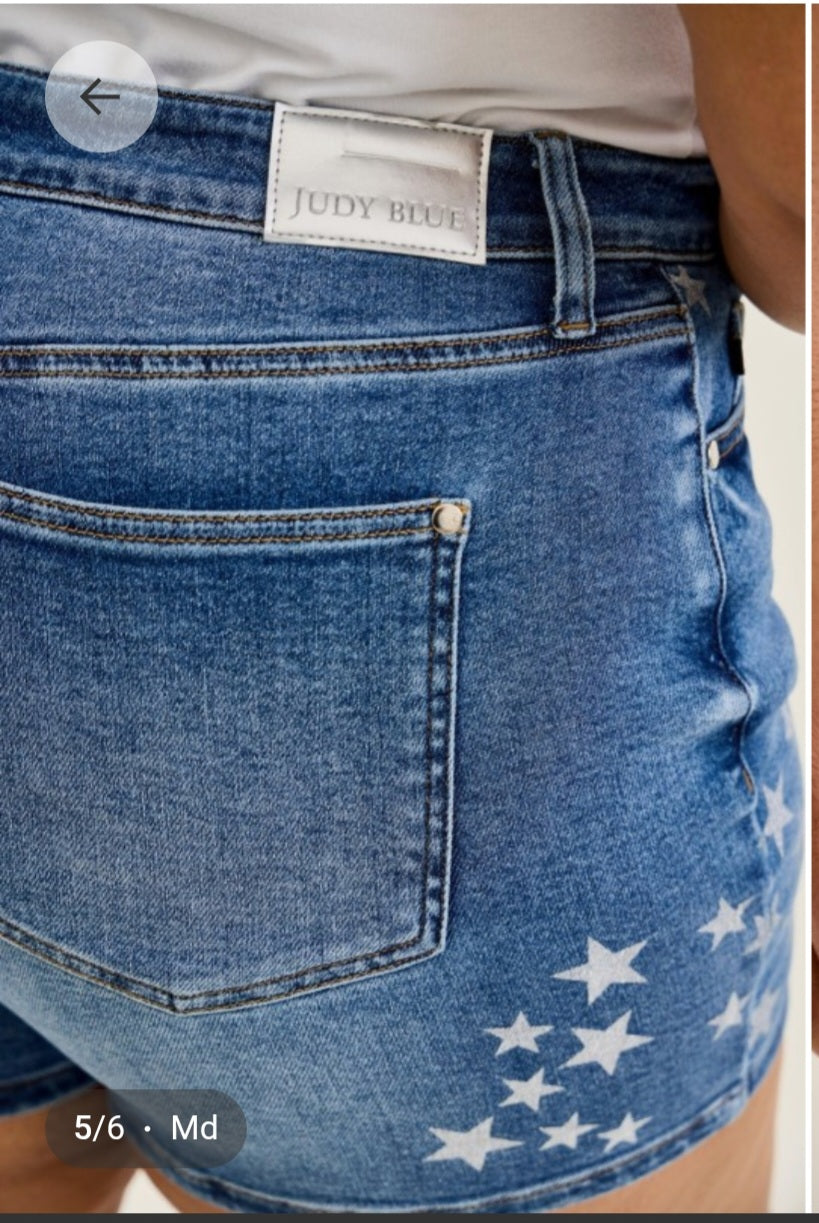 Star-Spangled High-Rise Waist Judy Blue Shorts Missy Size